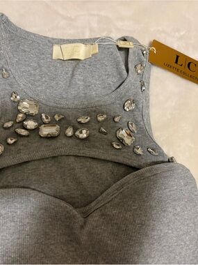 Lizette Collection Grey Embellished Tank Top